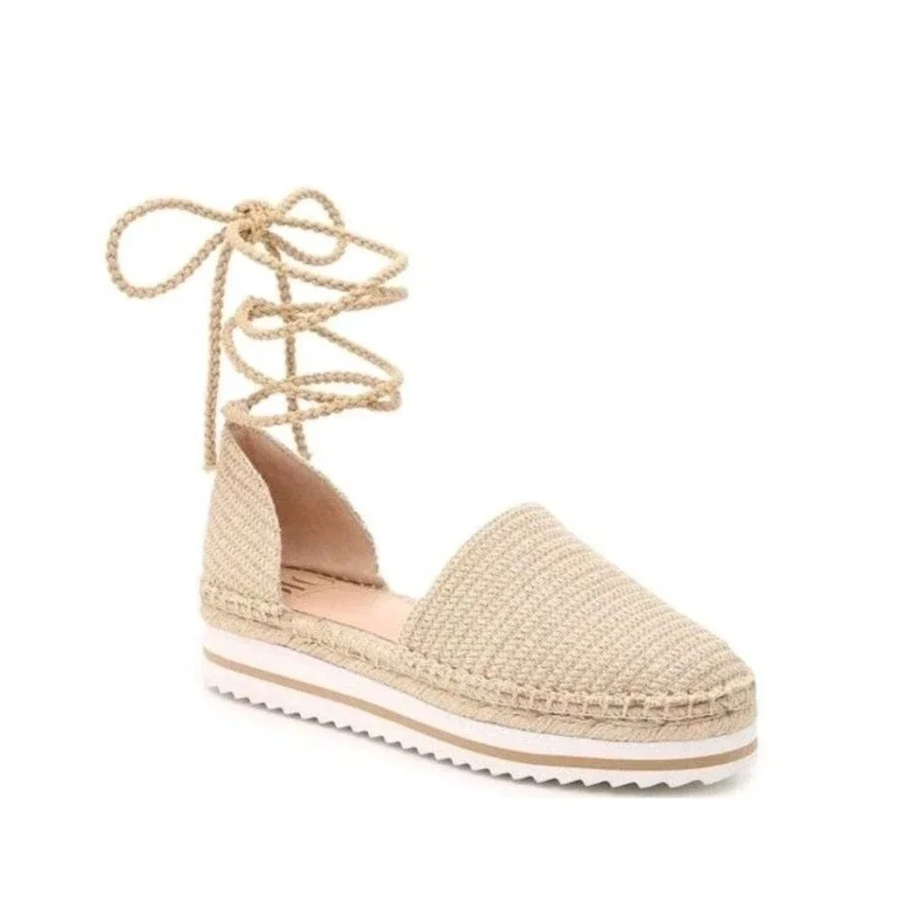 JLO Larenn Gold Espadrille Platform Gladiator Sandals Slip-On Size 8.5 Summer